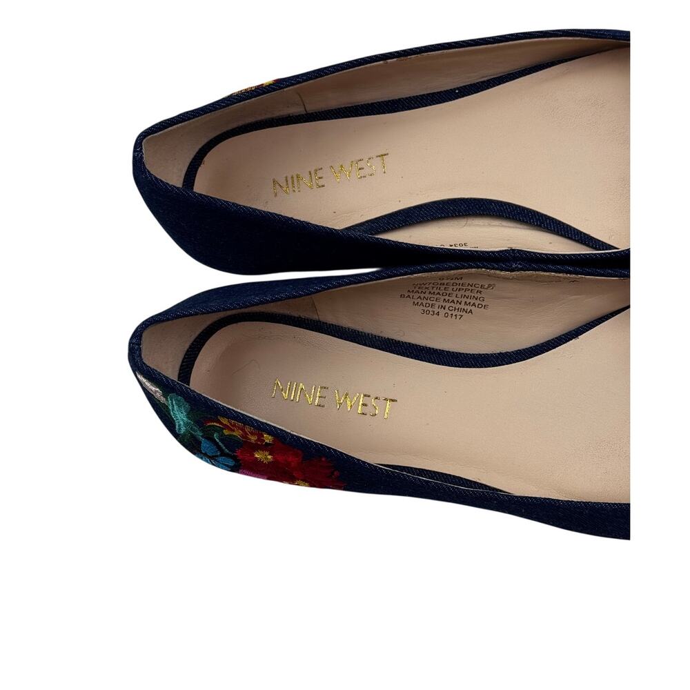 Nine West Obedience Denim Floral Embroidered Pointed Toe Flats Women's Size 6.5 - Picture 4 of 11